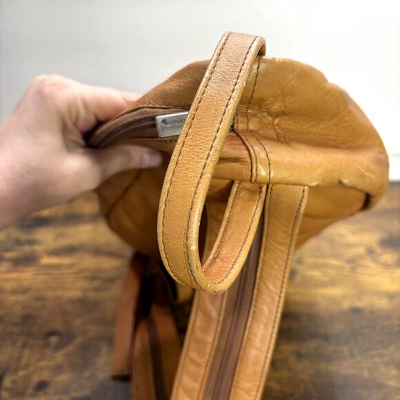 Lavive Sling Bag Convertible Backpack Tan Leather Stud Trim Pockets Boho Western - Picture 14 of 16